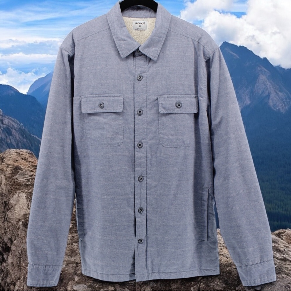 Hurley Blue Soft Sherpa Lined Shacket Skater Coastal Cozy Men’s Size M‎
